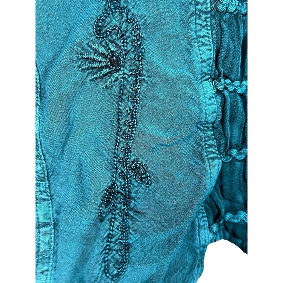 Cute Options XL Boho Embroidered Peasant Tank Corset Lace Up Teal Renaissance - Picture 5 of 8